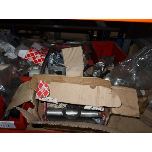 1212 - A quantity of plastic Lin type storage bins containing various auto related items including brake pa... 