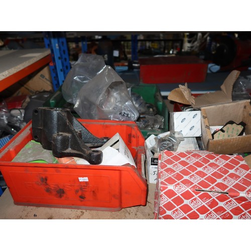 1212 - A quantity of plastic Lin type storage bins containing various auto related items including brake pa... 