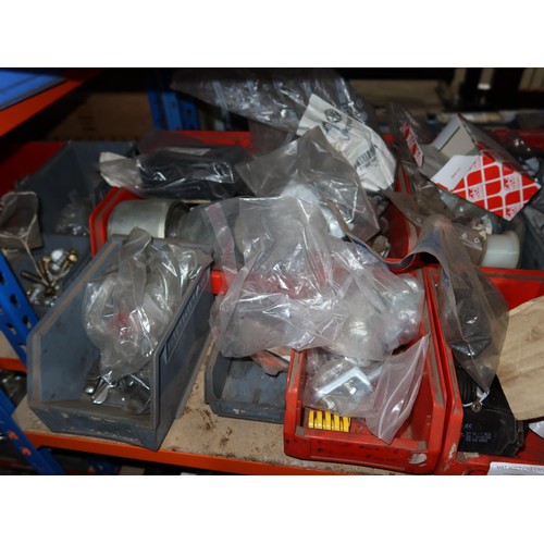 1212 - A quantity of plastic Lin type storage bins containing various auto related items including brake pa... 