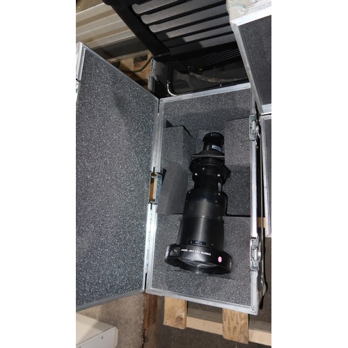 318 - A Barco BME FLM HD18 projector 240v supplied in a wheeled flight case together with a remote control... 