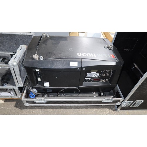 319 - A Barco BME FLM HD18 projector 240v supplied in a wheeled flight case together with 1 x TLD Zoom (2.... 