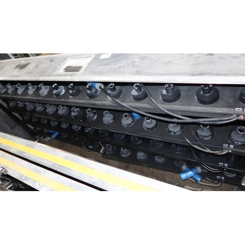 327 - A wheeled double sided flight case containing 6 x 210cm and 4 x 104cm lamp batten bars - The sides o... 