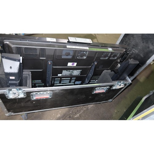 334 - A Panasonic 42 inch HD monitor model TH-42PF30ER, 240v, supplied in a wheeled flight case with 2 spe... 