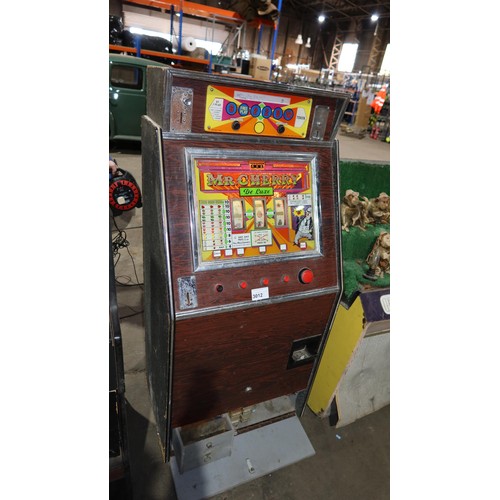3012 - 1 vintage arcade cabinet three wheel slot machine by Bell-Fruit Manufacturing Co. Ltd type Mr Cherry... 