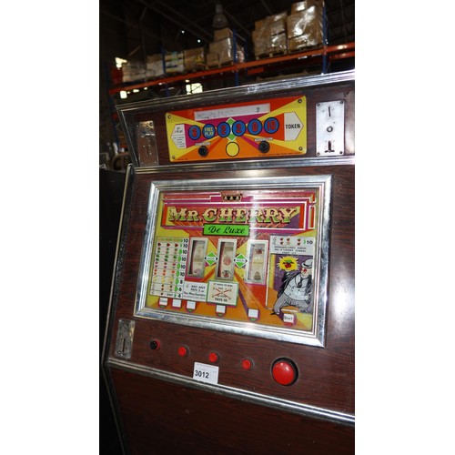 3012 - 1 vintage arcade cabinet three wheel slot machine by Bell-Fruit Manufacturing Co. Ltd type Mr Cherry... 