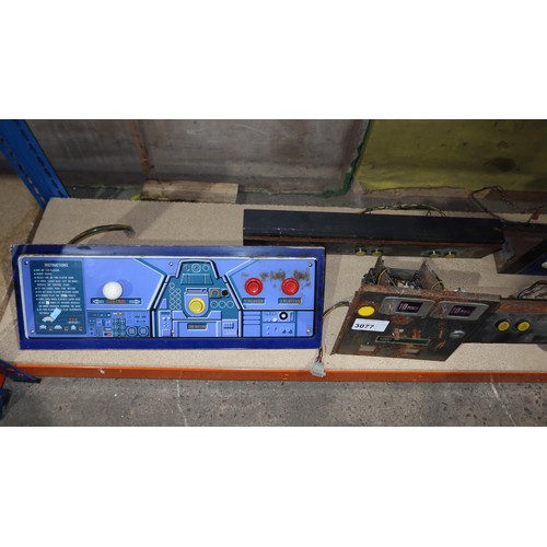 3077 - 4 various vintage control panels from arcade cabinet video game machines including a Taito Space Inv... 