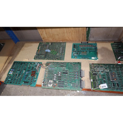 3079 - 9 various vintage mainly JAMMA type video game boards. Contents of 1 shelf