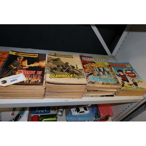 3093 - Approx 100 vintage comic books including Commando, Star Blazer and The Beano comic library