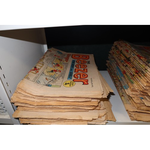 3097 - A large quantity of vintage Beezer comic books from 1968 to 1974, contents of 2 shelves