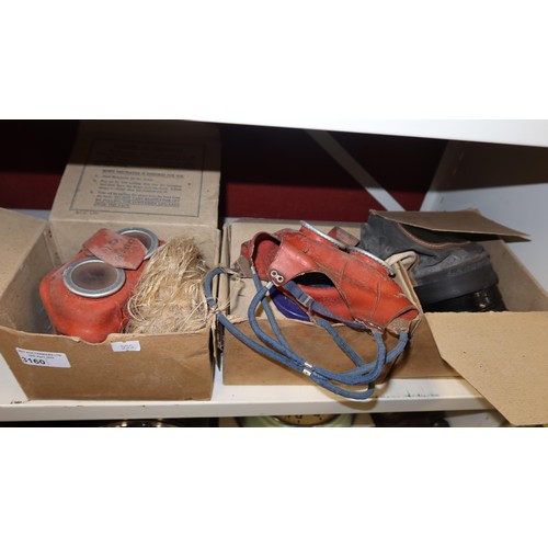 3160 - 3 vintage child's gas masks, vintage slide rule & 3 vintage electrical testers (one shelf)