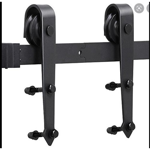 208 - A Yaheetech 6ft interior black steel single sliding barn closet door hardware track system kit set R... 