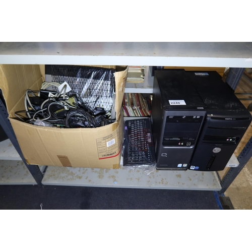 2240 - A quantity of various computer related items including leads, boards, 2 computer base units with no ... 