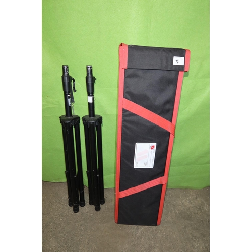 73 - 2 x Proel folding tripod speaker stands supplied in a soft carry / storage bag