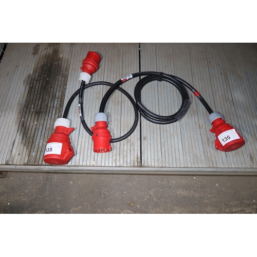 135 - 2 extension leads with red 415v Ceeform 5 pin sleeve plugs and sockets fitted comprising 1 x 2m / 16... 