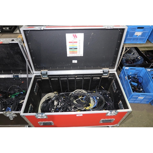 150 - A quantity of various video and other leads supplied in a wheeled flight case with hinged top approx... 