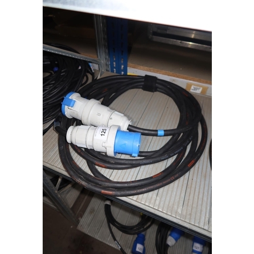 125 - 1 x 10m extension lead with blue 240v / 63A Ceeform 3 pin sleeve plug and socket fitted