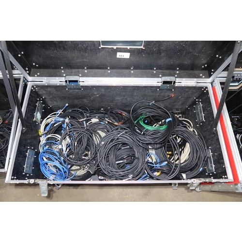 151 - A quantity of various video and other leads supplied in a wheeled flight case with hinged top approx... 