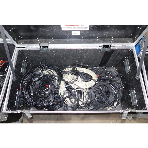 152 - A quantity of various video and other leads supplied in a wheeled flight case with hinged top approx... 