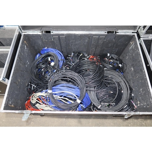 153 - A quantity of various video and other leads supplied in a wheeled flight case with hinged top approx... 