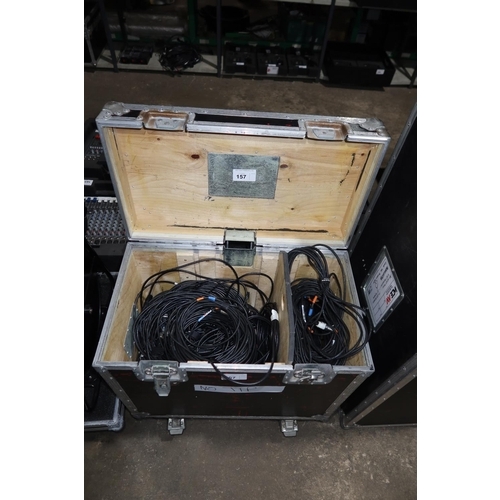 157 - A quantity of various length Tour Cat CAT 5 connecting leads supplied in a wheeled flight case with ... 