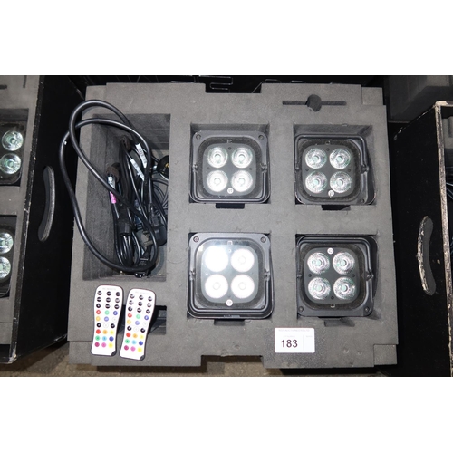 183 - 4 battery powered RGBW LED uplights by Prolights type Smart Bat IP supplied in a black stacking stor... 