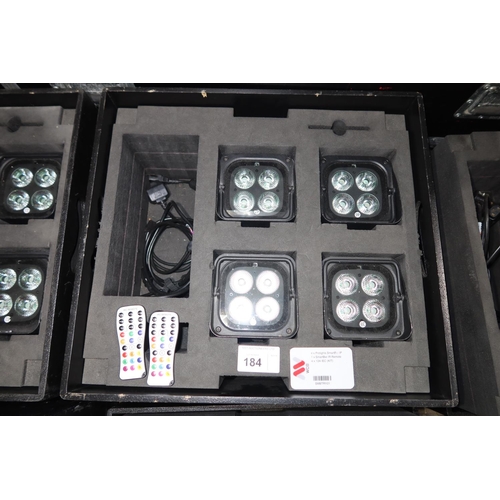 184 - 4 battery powered RGBW LED uplights by Prolights type Smart Bat IP supplied in a black stacking stor... 