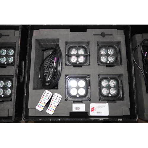 185 - 4 battery powered RGBW LED uplights by Prolights type Smart Bat IP supplied in a black stacking stor... 