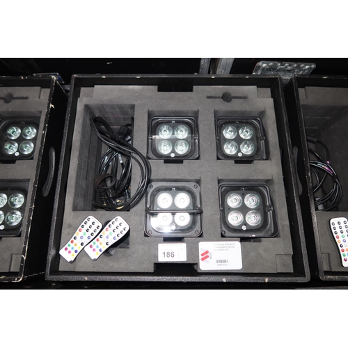 186 - 4 battery powered RGBW LED uplights by Prolights type Smart Bat IP supplied in a black stacking stor... 