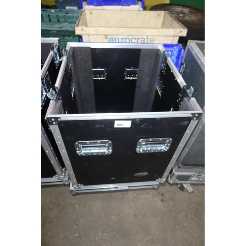 291 - 1 wheeled storage flight case with lift off top (empty) approx 62 x 58 x 86cm high (including wheels... 