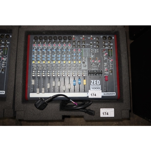 174 - 1 Allen and Heath powered audio mixer type ZED Power 1000 supplied with a 240v power lead