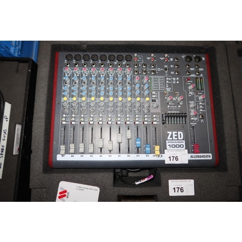 176 - 1 Allen and Heath powered audio mixer type ZED Power 1000 supplied with a 240v power lead