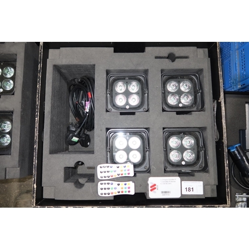 181 - 4 battery powered RGBW LED uplights by Prolights type Smart Bat IP supplied in a black stacking stor... 