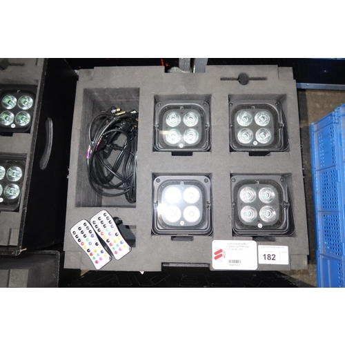 182 - 4 battery powered RGBW LED uplights by Prolights type Smart Bat IP supplied in a black stacking stor... 