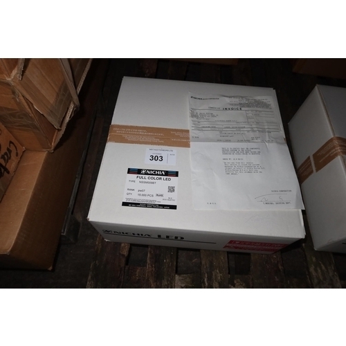 303 - 1 sealed box containing approximately 15,000 x Nichia full colour LED's type NSSM009BT