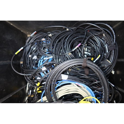 150 - A quantity of various video and other leads supplied in a wheeled flight case with hinged top approx... 