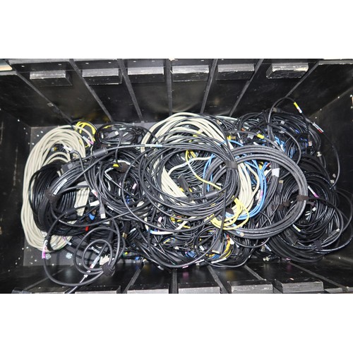 150 - A quantity of various video and other leads supplied in a wheeled flight case with hinged top approx... 