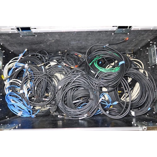 151 - A quantity of various video and other leads supplied in a wheeled flight case with hinged top approx... 