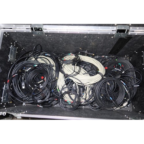 152 - A quantity of various video and other leads supplied in a wheeled flight case with hinged top approx... 