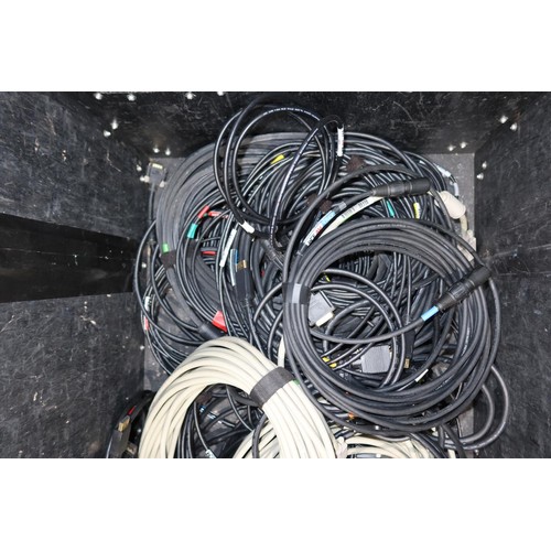 152 - A quantity of various video and other leads supplied in a wheeled flight case with hinged top approx... 