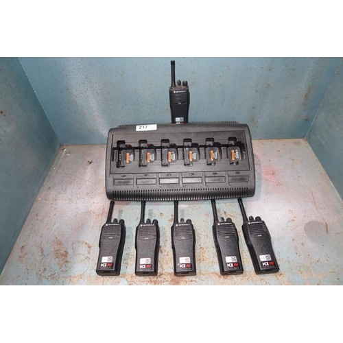 217 - 6 x Motorola hand held two way radios type CP040 with a 6 way charging unit and various accessories ... 