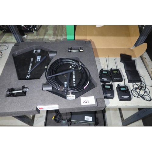 231 - A Sennheiser EW 300 IEM G3 wireless in ear monitor system comprising 4 x EW 300 IEM transmitters and... 