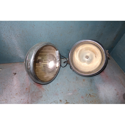 62 - A pair of vintage head lights by Joseph Lucas type King of the Road LI65S, approx 9.5 inch diameter ... 