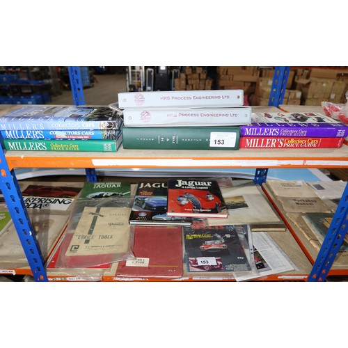 153 - A quantity of various Jaguar books, magazines, parts lists and 5 x Millers Collectors Car Price Guid... 