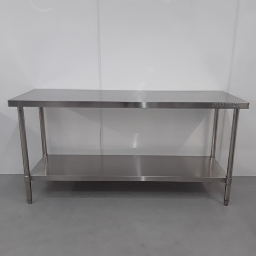 1139 - A stainless steel catering type table with shelf beneath approx 1800mm