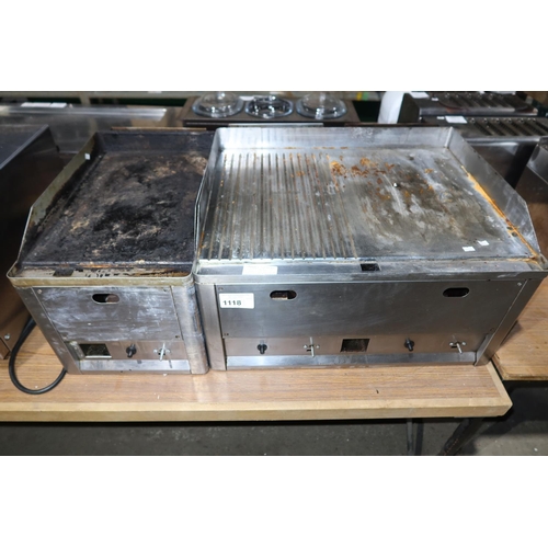 1118 - 2 x commercial stainless steel gas fired griddles by Gastro, please note no control knobs - trade