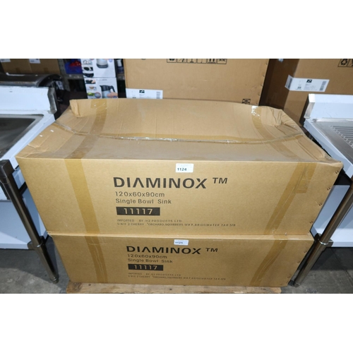 1124 - A stainless steel single bowl sink unit with draining board to the left by Diaminox type 11117 appro... 