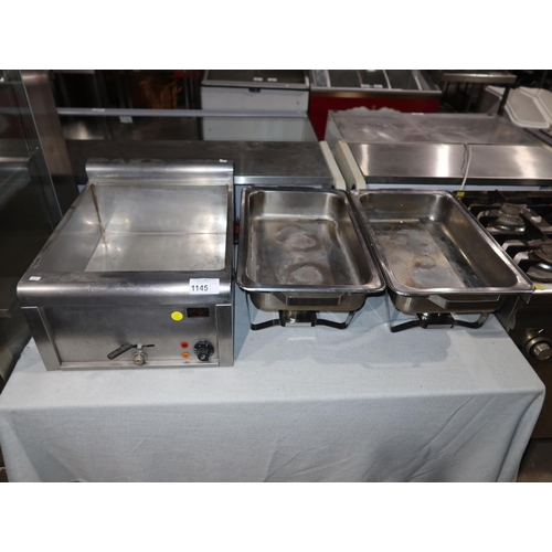 1145 - A commercial stainless steel Bain Marie, no pots, and 2 x chaffing dishes