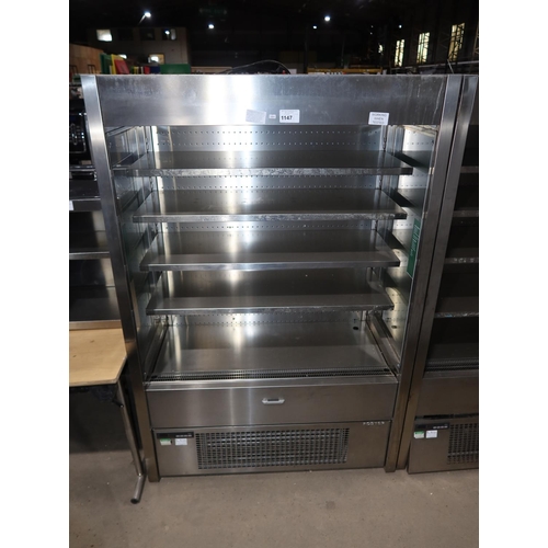 1147 - A commercial stainless steel refrigerated open front display cabinet by Foster type FMSLIM1200NG 240... 