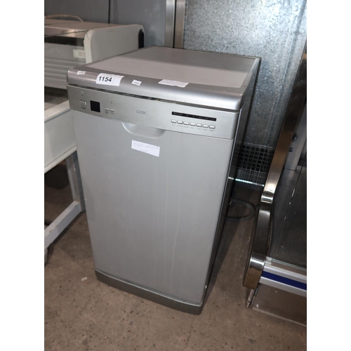 1154 - An under counter slimline dishwasher by Logik, in silver - trade