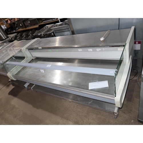 1155 - A commercial mobile, stainless steel refrigerated meat counter, please note glass side panels are cr... 